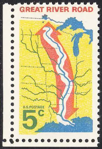 USA Michel 0910 / Scott 1319 postfrisch EINZELMARKE ECKRAND unten links - „Great River Road“ - Mississippi-Uferstraße 