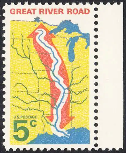 USA Michel 0910 / Scott 1319 postfrisch EINZELMARKE RAND rechts - „Great River Road“ - Mississippi-Uferstraße 