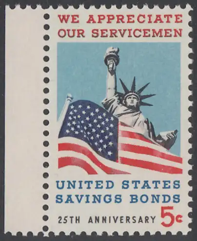 USA Michel 0911 / Scott 1320 postfrisch EINZELMARKE RAND links (Gumm. beeintr.) - 25 Jahre Staatsanleihen