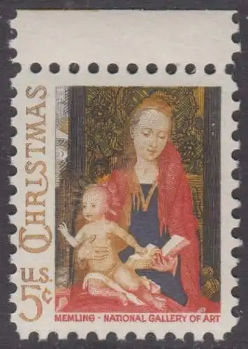 USA Michel 0912 / Scott 1321 postfrisch EINZELMARKE RAND oben (a1) - Weihnachten: Maria mit Kind und Engeln