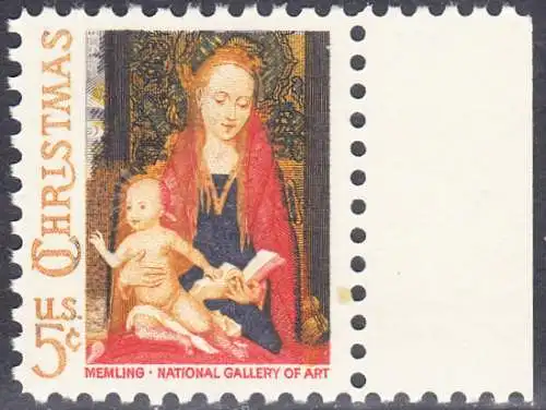USA Michel 0912 / Scott 1321 postfrisch EINZELMARKE RAND rechts - Weihnachten: Maria mit Kind und Engeln