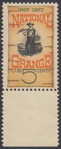 USA Michel 0919 / Scott 1323 postfrisch EINZELMARKE RAND unten (Gumm.beeintr.) - 100 Jahre Farmer-Organisation „National Grange“