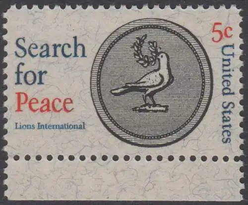 USA Michel 0924 / Scott 1326 postfrisch EINZELMARKE RAND unten (a2) - 50 Jahre Lions International; Medaille mit Friedenstaube