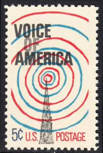 USA Michel 0927 / Scott 1329 postfrisch EINZELMARKE (a1) - Radiosender „Stimme Amerikas“; Sendemast mit ausstrahlenden Radiowellen