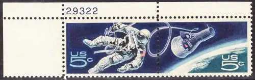 USA Michel 0930-0931 / Scott 1331-1332 postfrisch horiz.PAAR ECKRAND oben links m/- Platten-# 292322 - US-Behörde für Raumfahrt (NASA)