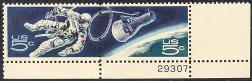 USA Michel 0930-0931 / Scott 1331-1332 postfrisch horiz.PAAR ECKRAND unten rechts m/- Platten-# 292307 - US-Behörde für Raumfahrt (NASA)
