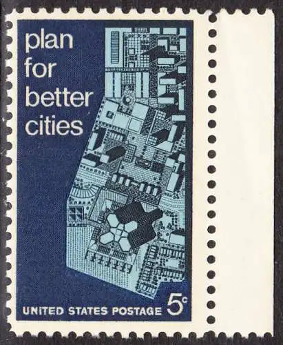 USA Michel 0932 / Scott 1333 postfrisch EINZELMARKE RAND rechts - Internationale Konferenz für Städteplanung bis zum Jahre 2017 in Washington, DC; Stadtmodell
