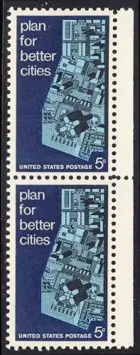 USA Michel 0932 / Scott 1333 postfrisch vert.PAAR RÄNDER rechts - Internationale Konferenz für Städteplanung bis zum Jahre 2017 in Washington, DC; Stadtmodell