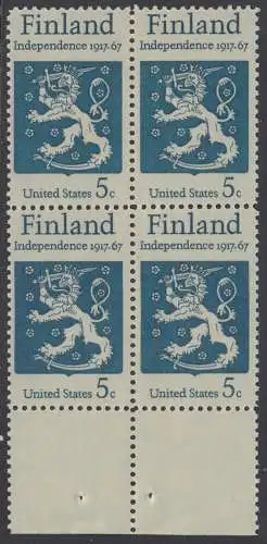 USA Michel 0933 / Scott 1334 postfrisch BLOCK RÄNDER unten (a2) - 50 Jahre Unabhängigkeit Finnlands; Staatswappen von Finnland