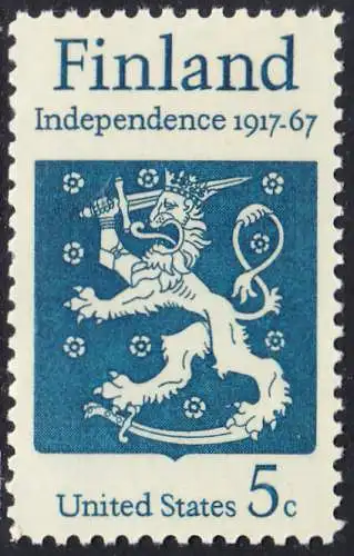 USA Michel 0933 / Scott 1334 postfrisch EINZELMARKE (a3) - 50 Jahre Unabhängigkeit Finnlands; Staatswappen von Finnland