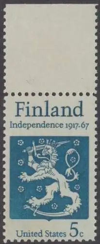 USA Michel 0933 / Scott 1334 postfrisch EINZELMARKE RAND oben - 50 Jahre Unabhängigkeit Finnlands; Staatswappen von Finnland