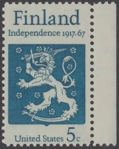USA Michel 0933 / Scott 1334 postfrisch EINZELMARKE RAND rechts - 50 Jahre Unabhängigkeit Finnlands; Staatswappen von Finnland