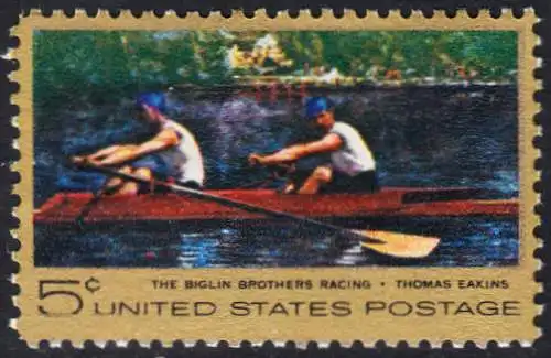 USA Michel 936 / Scott 1335 postfrisch EINZELMARKE (a3) - Das Bootsrennen der Brüder Biglin; Gemälde von Thomas Eakins 