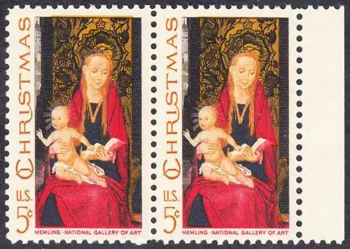 USA Michel 937 / Scott 1336 postfrisch horiz.PAAR RAND rechts (a2) - Weihnachten: Maria mit Kind und Engeln 