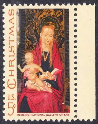 USA Michel 937 / Scott 1336 postfrisch EINZELMARKE RAND rechts - Weihnachten: Maria mit Kind und Engeln 