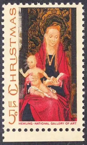 USA Michel 937 / Scott 1336 postfrisch EINZELMARKE RAND unten (a1) - Weihnachten: Maria mit Kind und Engeln 