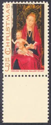 USA Michel 937 / Scott 1336 postfrisch EINZELMARKE RAND unten (a2) - Weihnachten: Maria mit Kind und Engeln 