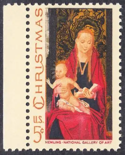 USA Michel 937 / Scott 1336 postfrisch EINZELMARKE RAND links - Weihnachten: Maria mit Kind und Engeln 