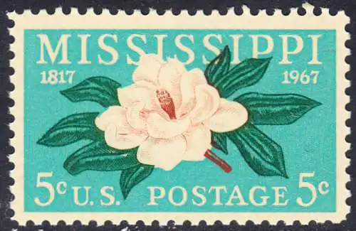 USA Michel 938 / Scott 1337 postfrisch EINZELMARKE (a2) - 150 Jahre Staat Mississippi; Magnolie, Staatsblume von Mississippi  