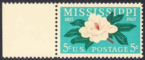 USA Michel 938 / Scott 1337 postfrisch EINZELMARKE RAND links - 150 Jahre Staat Mississippi; Magnolie, Staatsblume von Mississippi  