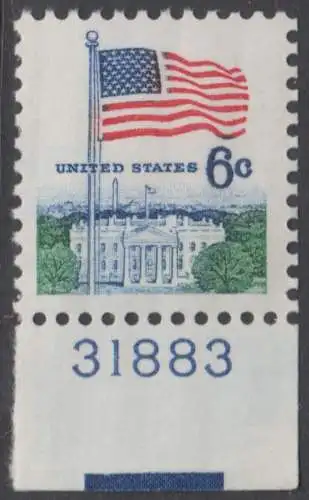 USA Michel 0941D / Scott 1338D postfrisch EINZELMARKE m/ Platten-# 31883 (a2) - Flagge und Weißes Haus