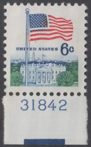 USA Michel 0941D / Scott 1338D postfrisch EINZELMARKE m/ Platten-# 31842 (a1) - Flagge und Weißes Haus