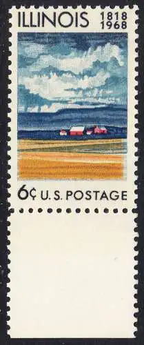 USA Michel 0943 / Scott 1339 postfrisch EINZELMARKE RAND unten - 150 Jahre Staat Illinois: Farmhaus und Felder mit reifem Getreide