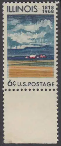 USA Michel 0943 / Scott 1339 postfrisch EINZELMARKE RAND unten  (Gumm.beeintr.) - 150 Jahre Staat Illinois: Farmhaus und Felder mit reifem Getreide