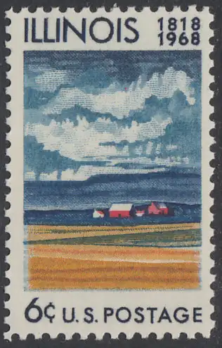 USA Michel 0943 / Scott 1339 postfrisch EINZELMARKE  (Gumm.beeintr.) - 150 Jahre Staat Illinois: Farmhaus und Felder mit reifem Getreide