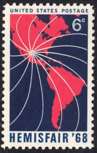 USA Michel 0946 / Scott 1340 postfrisch EINZELMARKE (a2) - Ausstellung HEMISFAIR ’68; 250 Jahre San Antonio, TX; Landkarte von Nord- und Südamerika