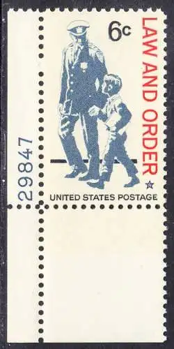 USA Michel 0949 / Scott 1343 postfrisch EINZELMARKE ECKRAND unten links m/ Platten-# 29847 - Gesetz und Ordnung: Polizist und Schüler
