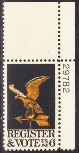 USA Michel 0950 / Scott 1344 postfrisch EINZELMARKE ECKRAND oben rechts m/ Platten-# 29782 - Aufforderung zur Wahl des neuen Präsidenten: Adler als Wetterfahne 