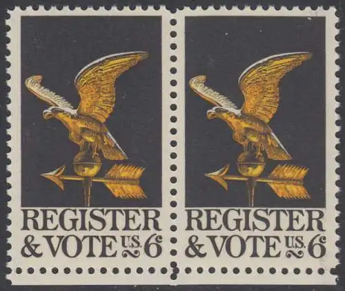 USA Michel 0950 / Scott 1344 postfrisch horiz.PAAR RÄNDER unten (Gumm.beeintr.) - Aufforderung zur Wahl des neuen Präsidenten: Adler als Wetterfahne 