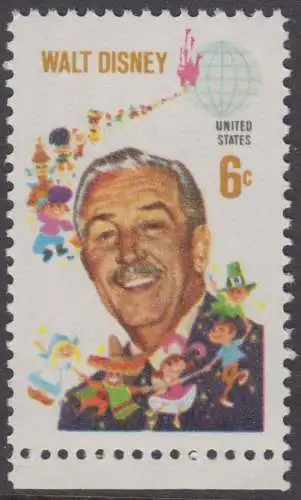 USA Michel 0963 / Scott 1355 postfrisch EINZELMARKE RAND unten (Gumm.beeintr.) - Walt Disney 