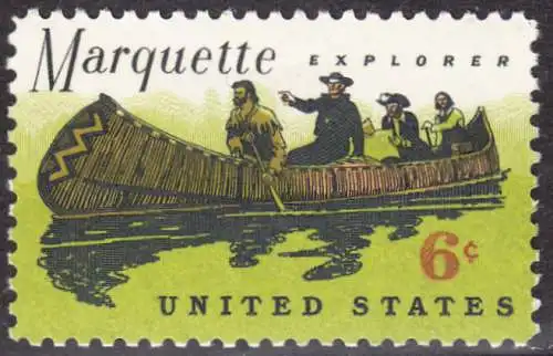 USA Michel 0964 / Scott 1356 postfrisch EINZELMARKE (a1) - Jacques Marquette, französischer Jesuitenpater und Forscher, mit seinem Begleiter Louis Joliet im Indianderkanu auf dem Mississipi