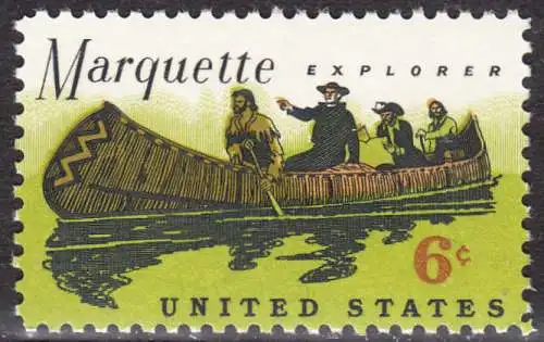 USA Michel 0964 / Scott 1356 postfrisch EINZELMARKE (a2) - Jacques Marquette, französischer Jesuitenpater und Forscher, mit seinem Begleiter Louis Joliet im Indianderkanu auf dem Mississipi