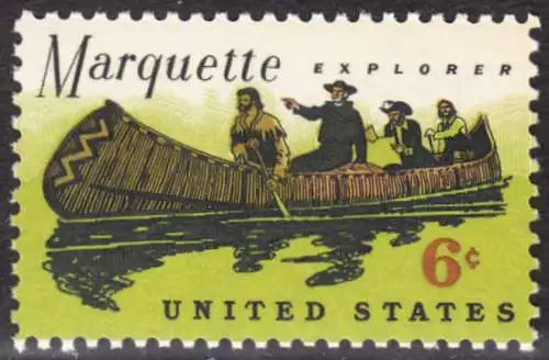 USA Michel 0964 / Scott 1356 postfrisch EINZELMARKE (a3) - Jacques Marquette, französischer Jesuitenpater und Forscher, mit seinem Begleiter Louis Joliet im Indianderkanu auf dem Mississipi