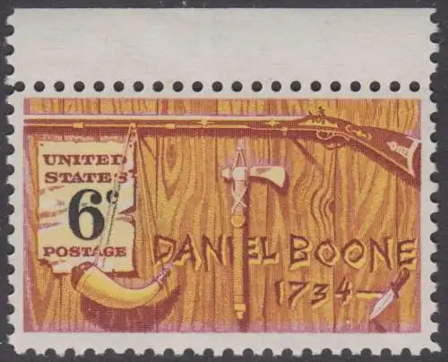 USA Michel 0965 / Scott 1357 postfrisch EINZELMARKE RAND oben (a1) - Amerikanische Folklore: Daniel Boone; nordamerikanischer Grenzer und Pionier