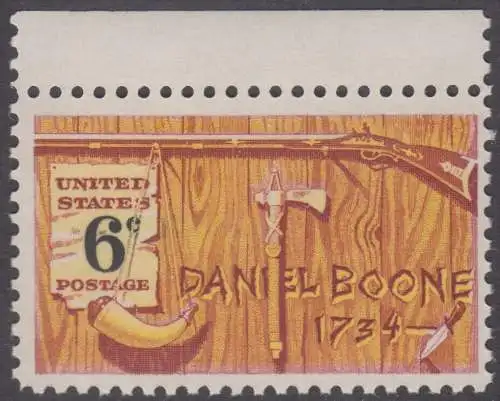 USA Michel 0965 / Scott 1357 postfrisch EINZELMARKE RAND oben (a2) - Amerikanische Folklore: Daniel Boone; nordamerikanischer Grenzer und Pionier