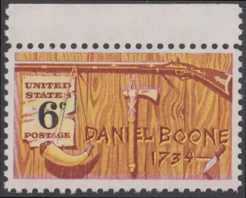 USA Michel 0965 / Scott 1357 postfrisch EINZELMARKE RAND oben (a3) (Gumm.beeintr.) - Amerikanische Folklore: Daniel Boone; nordamerikanischer Grenzer und Pionier