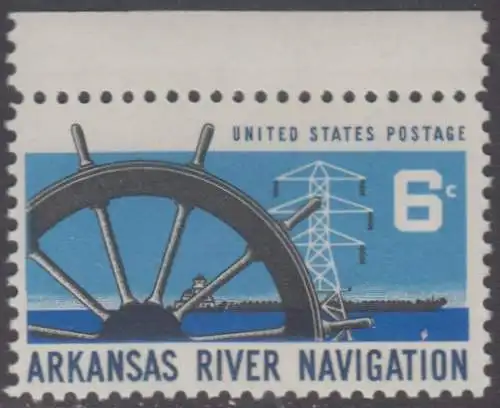 USA Michel 0966 / Scott 1358 postfrisch EINZELMARKE RAND oben - Schiffbarmachung des Arkansas River bis Little Rock, AR