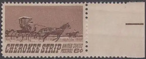 USA Michel 0968 / Scott 1360 postfrisch EINZELMARKE RAND rechts - 75. Jahrestag des „Cherokee Strip Land Run“; Rennen der „Homesteaders“ im ehemaligen Gebiet der Cherokesen-Indianer (16. 9. 1893)