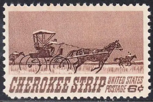 USA Michel 0968 / Scott 1360 postfrisch EINZELMARKE (a1) - 75. Jahrestag des „Cherokee Strip Land Run“; Rennen der „Homesteaders“ im ehemaligen Gebiet der Cherokesen-Indianer (16. 9. 1893)