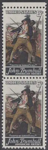 USA Michel 0969 / Scott 1361 postfrisch vert.PAAR RAND oben (Gumm.beeintr.) - John Trumbull, Maler; Die Schlacht von Bunker’s Hill, Detail „Tod von General Warren“