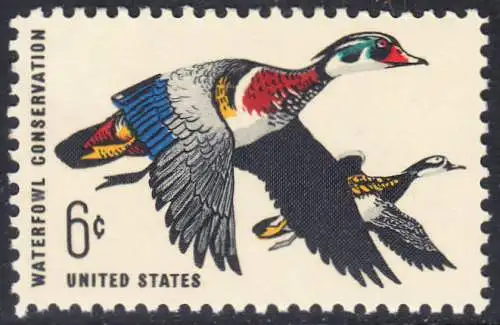 USA Michel 0971 / Scott 1362 postfrisch EINZELMARKE (a1) - Naturschutz: Wasservögel; Brautente 