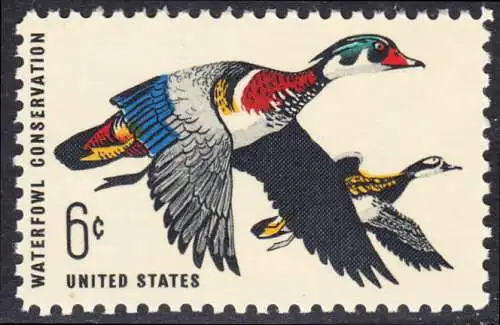 USA Michel 0971 / Scott 1362 postfrisch EINZELMARKE (a2) - Naturschutz: Wasservögel; Brautente 