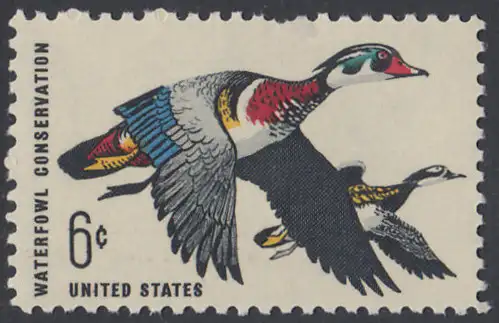 USA Michel 0971 / Scott 1362 postfrisch EINZELMARKE (Gumm.beeintr.) - Naturschutz: Wasservögel; Brautente 