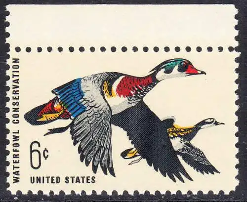 USA Michel 0971 / Scott 1362 postfrisch EINZELMARKE RAND oben - Naturschutz: Wasservögel; Brautente 