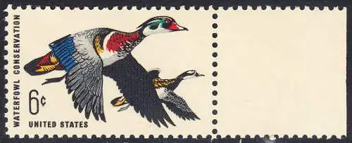 USA Michel 0971 / Scott 1362 postfrisch EINZELMARKE RAND rechts (a2) - Naturschutz: Wasservögel; Brautente 