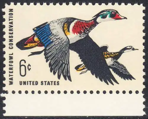 USA Michel 0971 / Scott 1362 postfrisch EINZELMARKE RAND unten - Naturschutz: Wasservögel; Brautente 